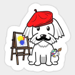 Cute white dog is painting Sticker